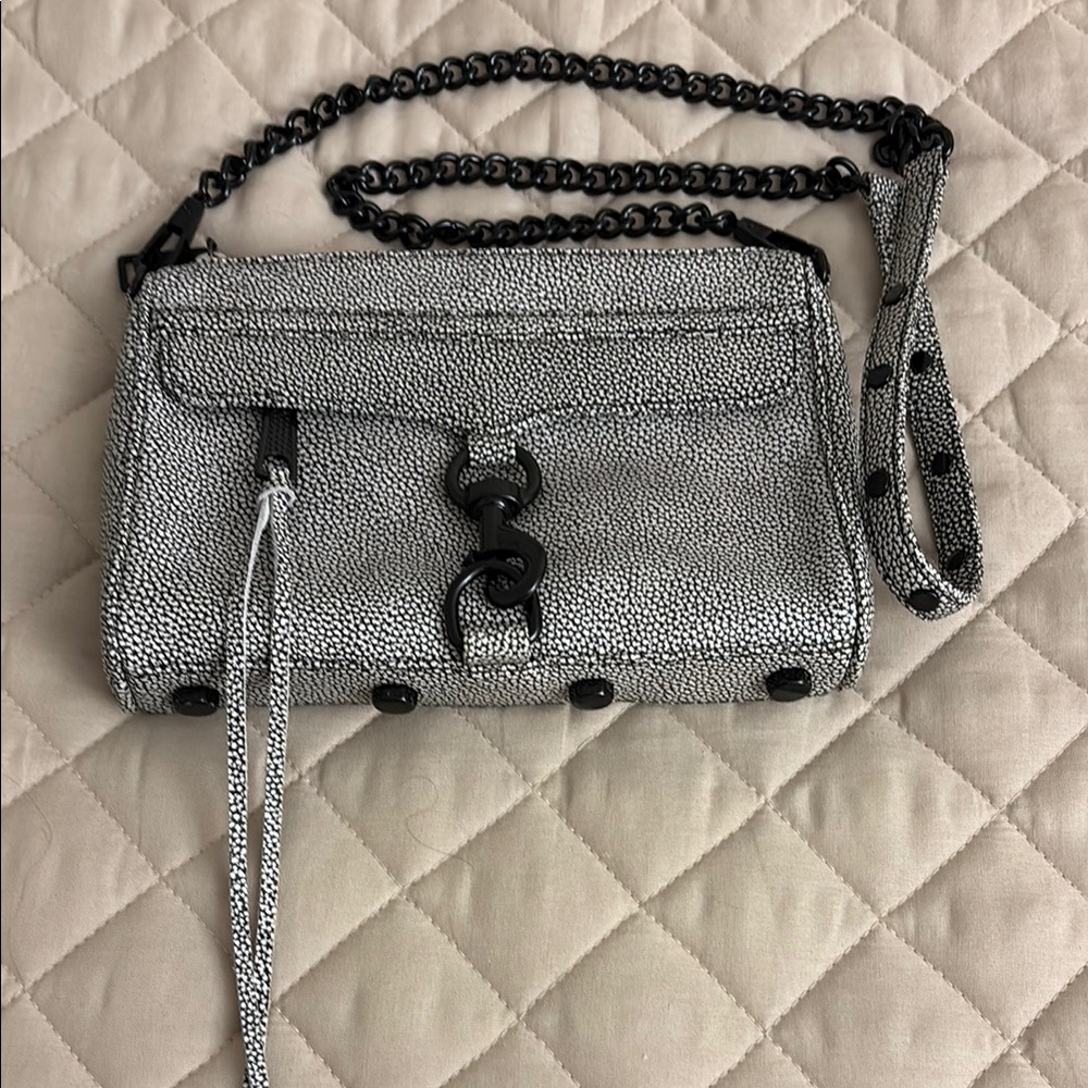 Rebecca Minkoff Textured Leather Black & White Chain Crossbody Bag